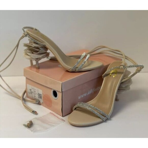 MC / Mel-48 / Beige / Nude /  Strappy / Heeled Sandals With Rhinestone Detail - Picture 6 of 7